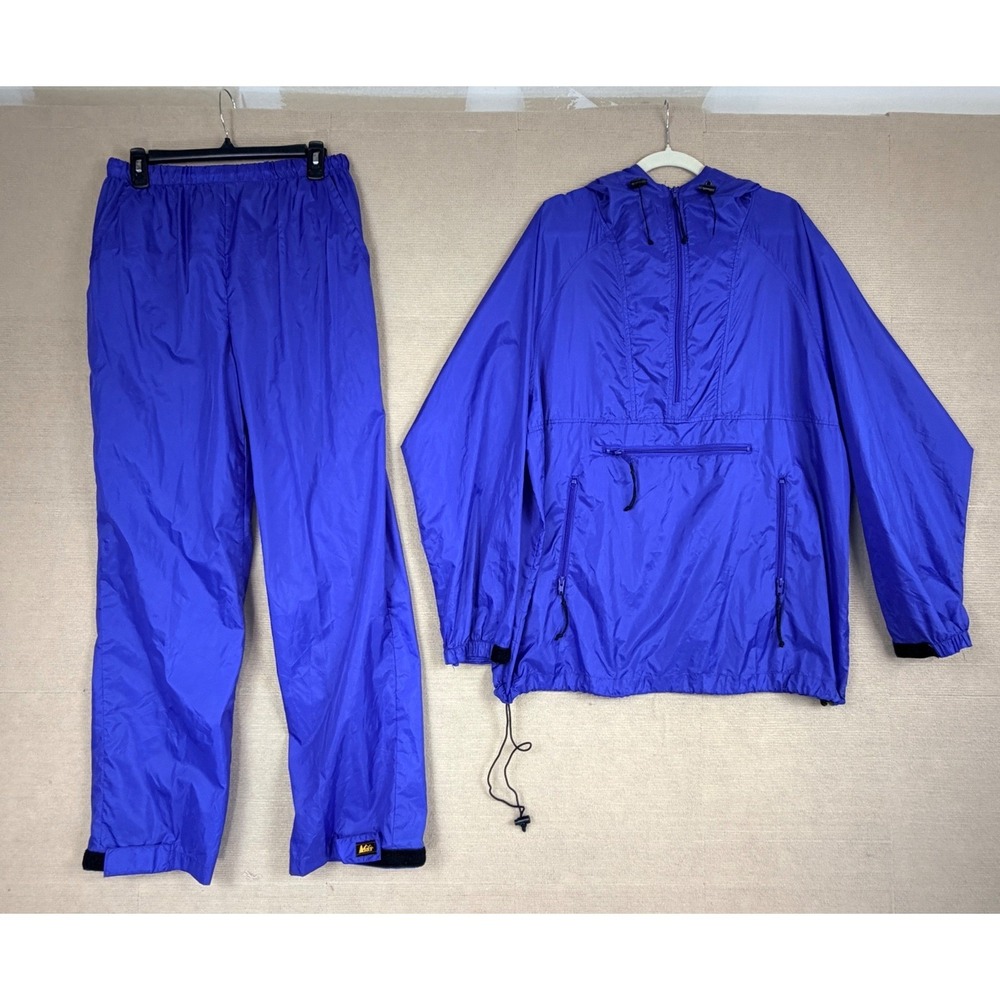 REI Vintage Rain Suit Blue Anorak Jacket Pants Set Mens Large/Medium
